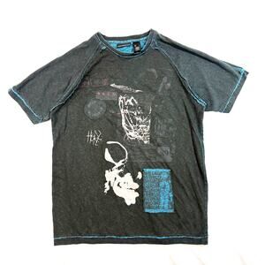 DKNY Jeans L Graphic T Shirt Distressed Skull Patchwork Y2K Grunge Streetwear